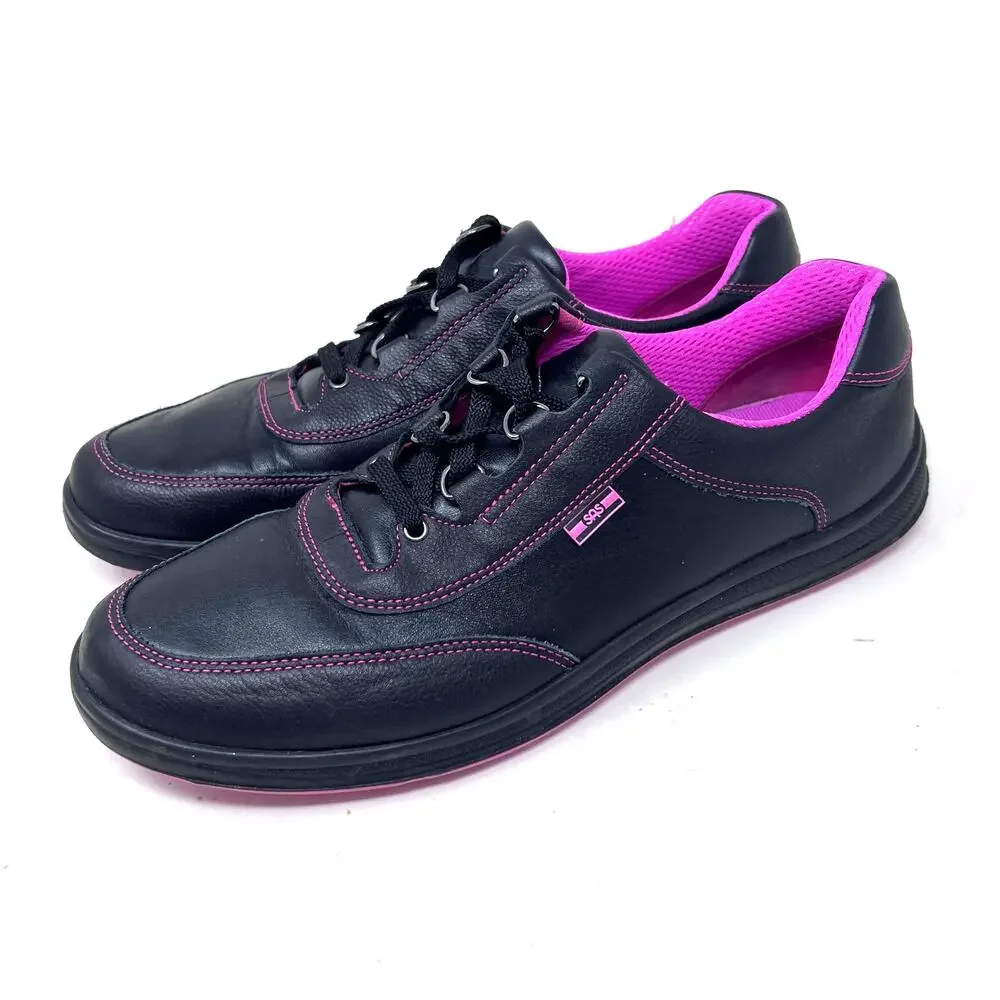 SAS Sporty Lux Sneaker Womens 11 N Black Leather Pink Trim Lace Up Comfort - Picture 5 of 9